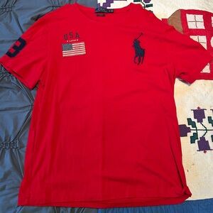 Ralph Lauren Red Short-Sleeve Polo Crew with USA Patch
